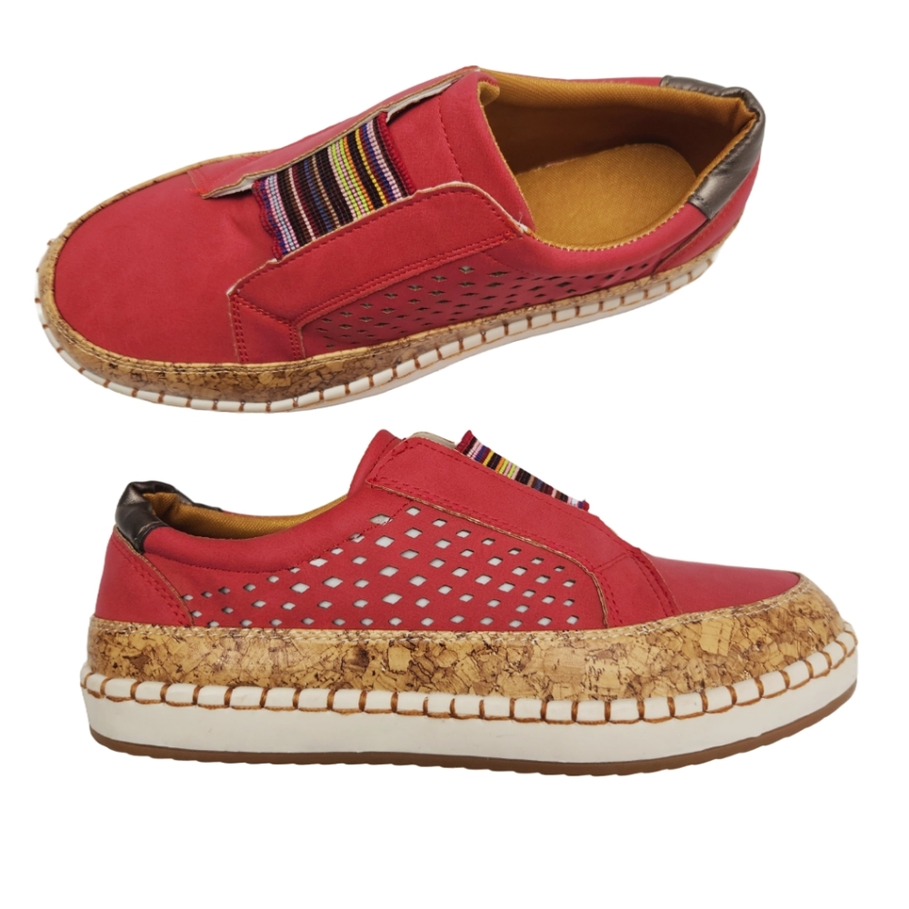 Women's Casual Fashion Low Cut Sneakers Red Slip On Loafers (8) NWOT